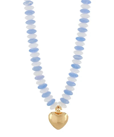 Puffy Heart Necklace-Blue/Gold