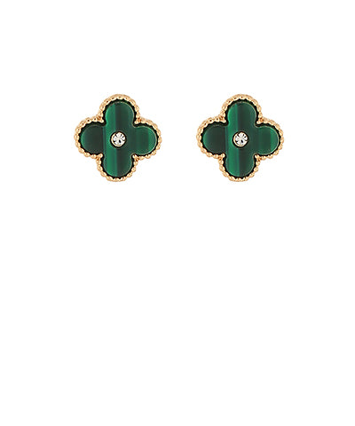 Stone Clover Stud Earrings- Dark Green