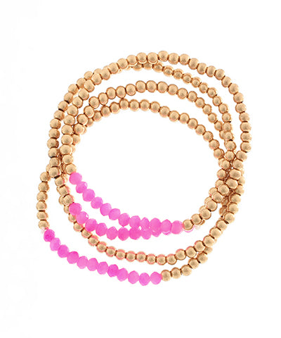 4 Row Glass Bead Bracelet- Fuchsia