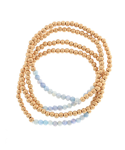 4 Row Glass Bead Bracelet- Lt. Blue