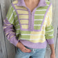 Benson Stripe 1/4 Zip Sweater- Pastel