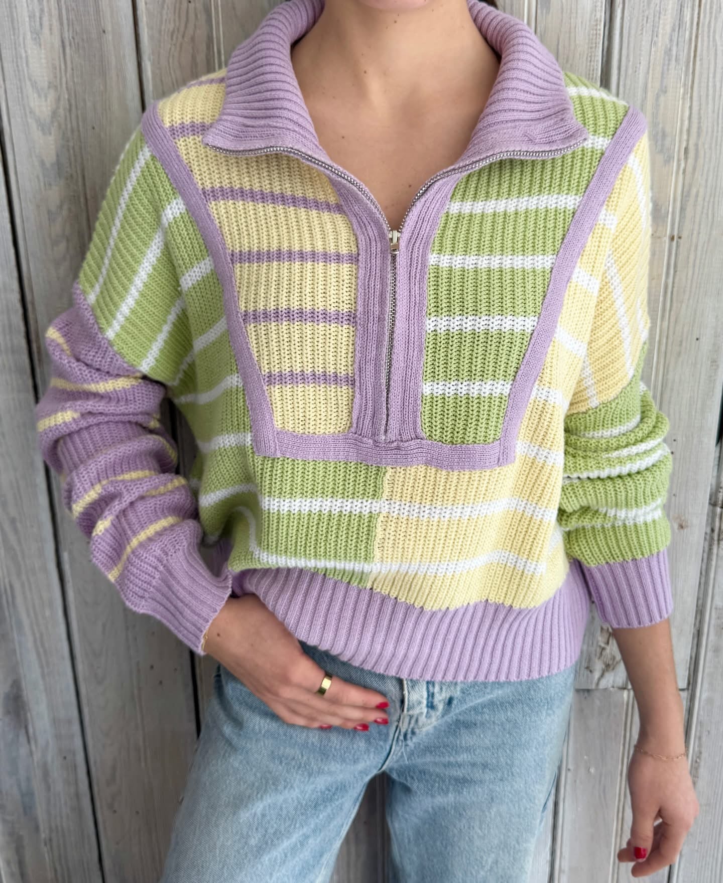Benson Stripe 1/4 Zip Sweater- Pastel