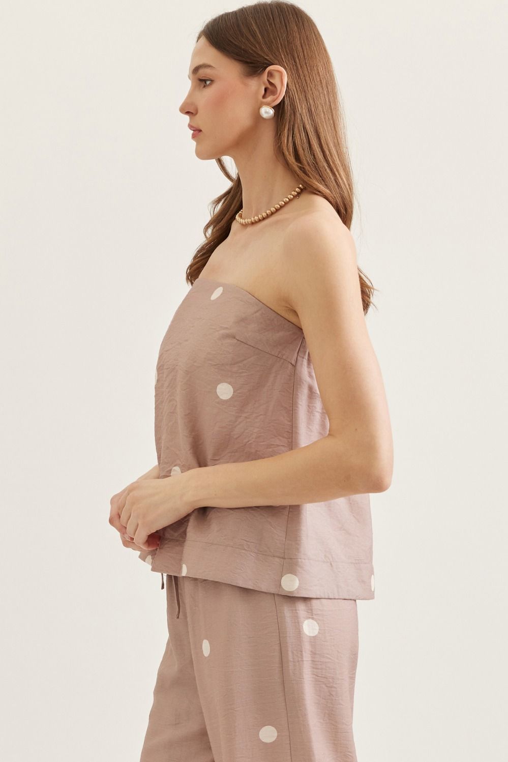 Polka Dot Strapless Top- Mocha