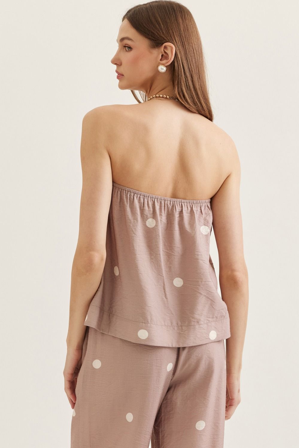 Polka Dot Strapless Top- Mocha