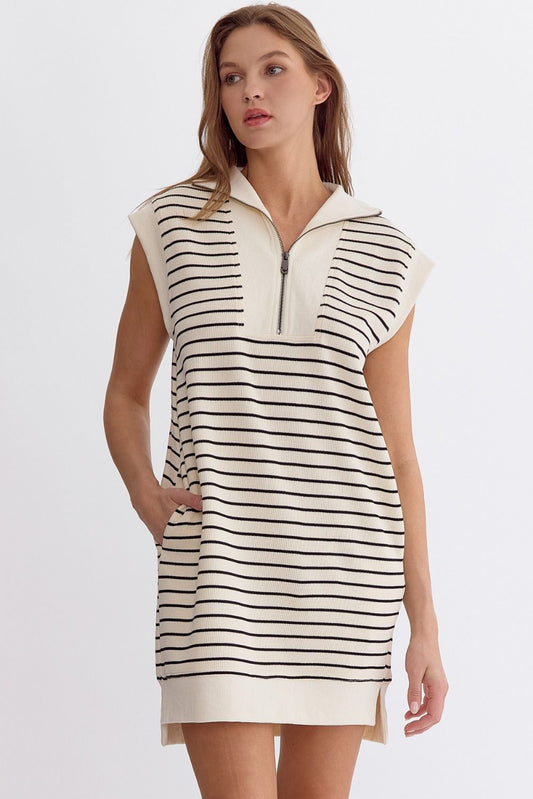 Mackel Striped Dress- Cream/Black
