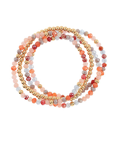 Olivia 4 Row Glass Bead Bracelet- Dark Pink