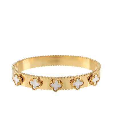 Clover Station Bangle Bracelet- White/Gold