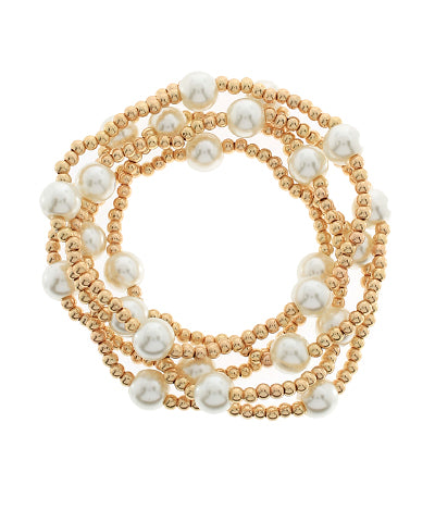 Harper 5 Row Ball Station Bracelets- Cream