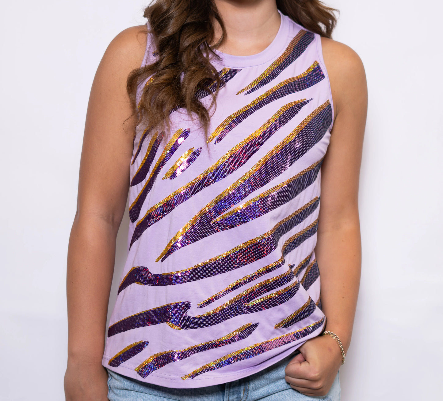 Tiger Sequin Stripe Tank- Lavender