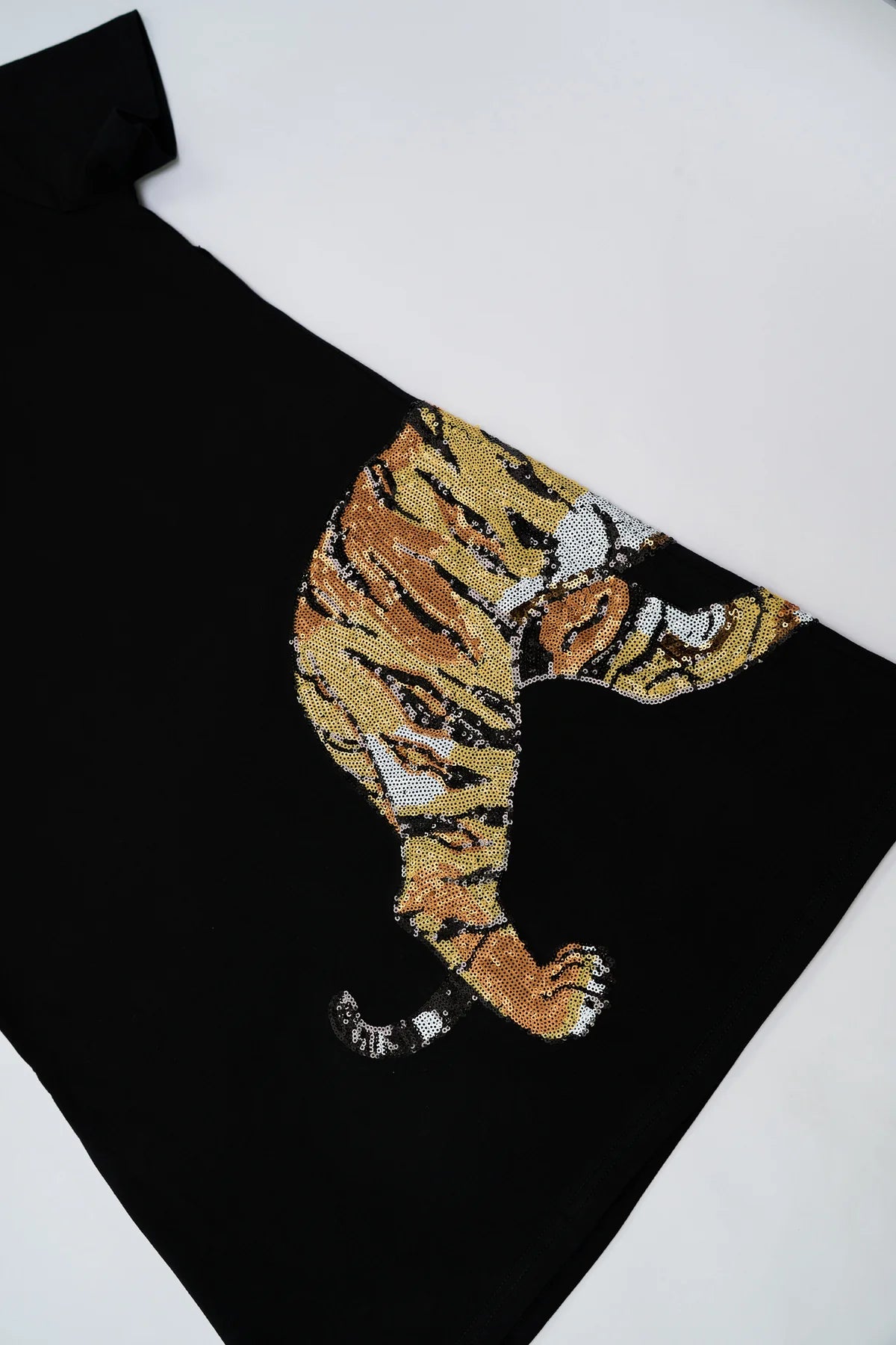 Tiger Wrap Around Dress- Black