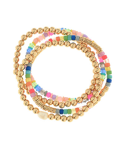 4 Row Pearl Bead Bracelet- Pink