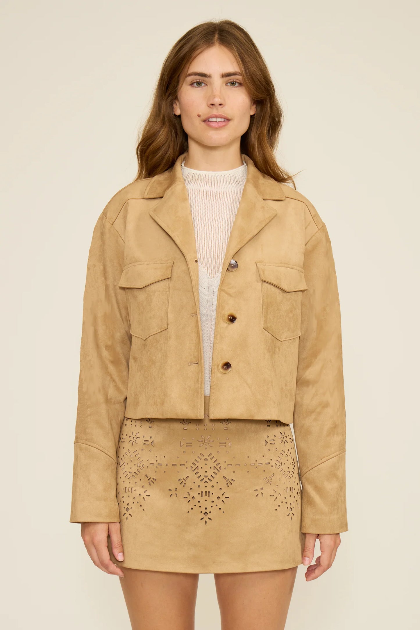 Nia Faux Suede Skirt- Tan