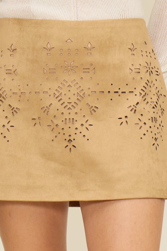 Nia Faux Suede Skirt- Tan