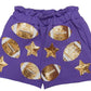 Scattered Football & Stars Shorts- Purple