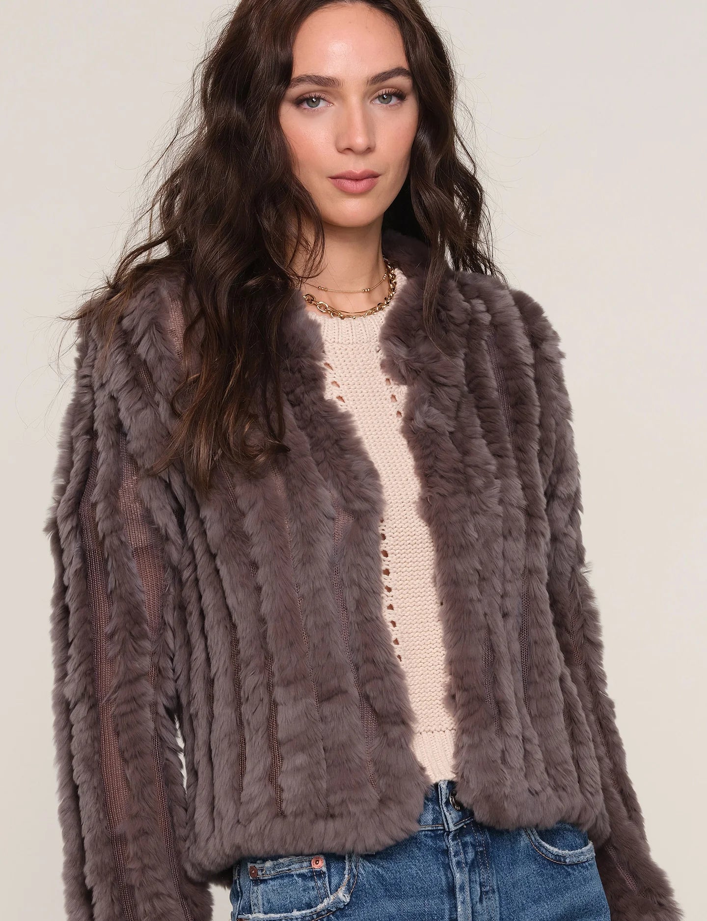 Rosa Fur Jacket- Mushroom
