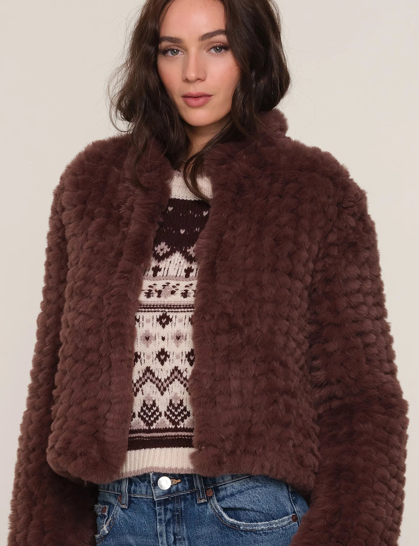 Deline Faux Fur Jacket- Mocha