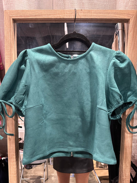 Cassandra Top- Green Suede