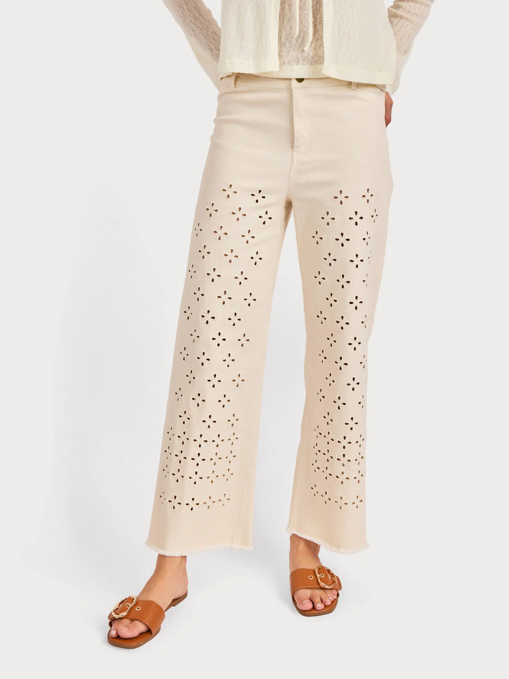 Clear Eyes Eyelet Pants- Cream