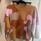 Camo Knit Sweater- Taupe/Pink