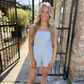 Kaya Strapless Belted Romper- Sky