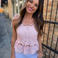 Embroidered Eyelet Peplum- Pink