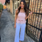 Embroidered Eyelet Peplum- Pink