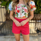 Meghan Floral Puff Sleeve Crop Top