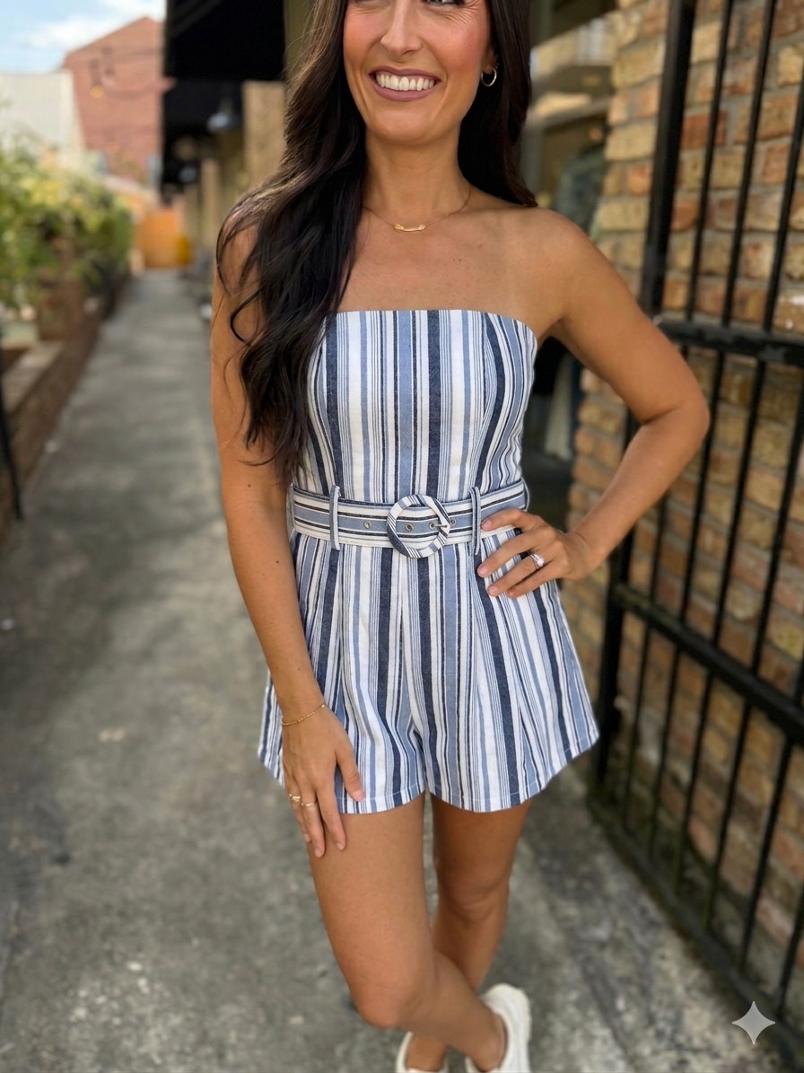 Mandy Stripe Belted Romper