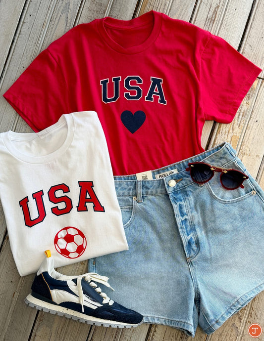 USA Heart Top- Red