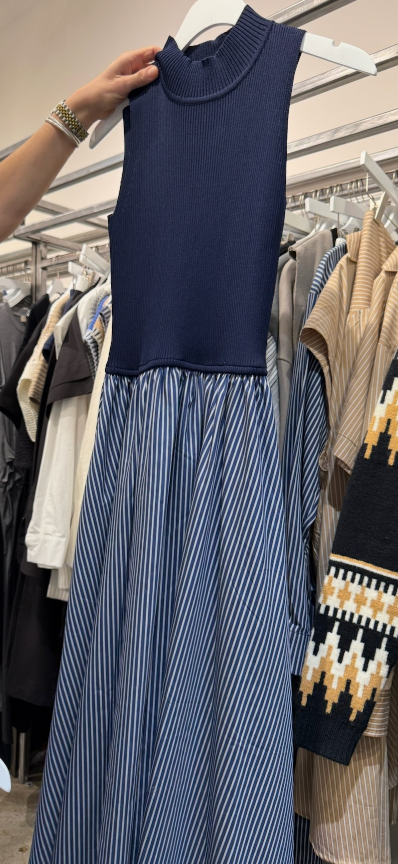 Hunter Maxi Mock Neck- Navy/White Stripe