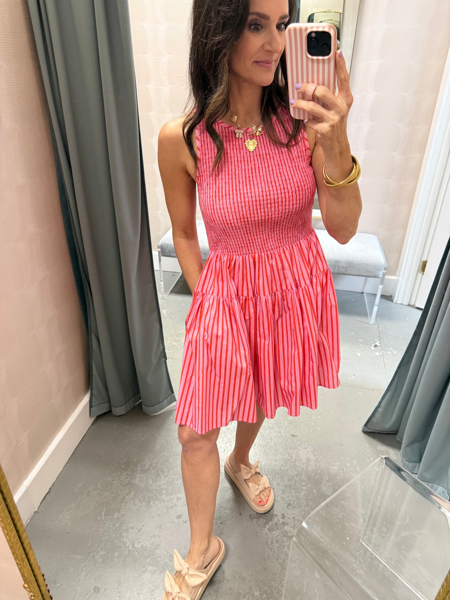 Stage Stripe Mini Dress- Orange