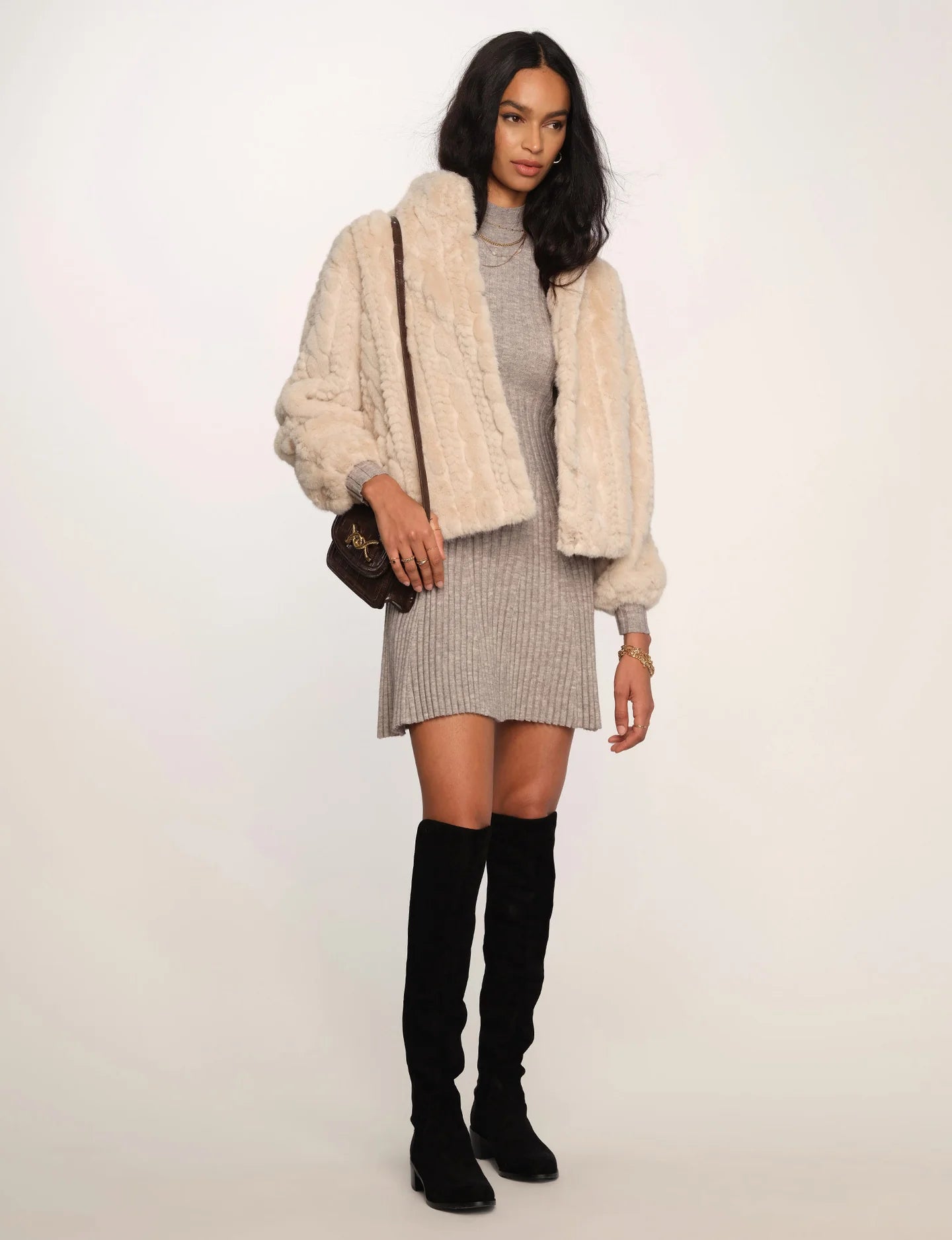 Martha Faux Fur Jacket- Nougat/Taupe