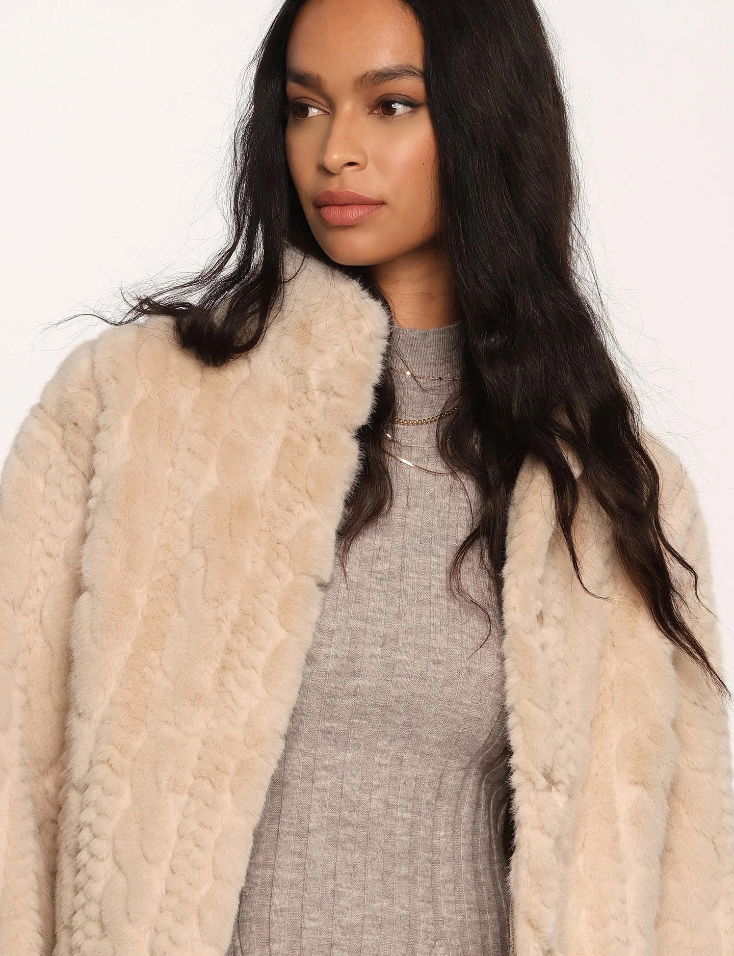 Martha Faux Fur Jacket- Nougat/Taupe