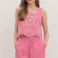 Striped Eyelet Top- Pink