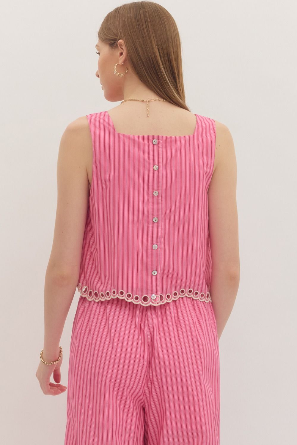 Striped Eyelet Top- Pink