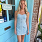 Lina Contrast Mini Dress- Powder Blue/White