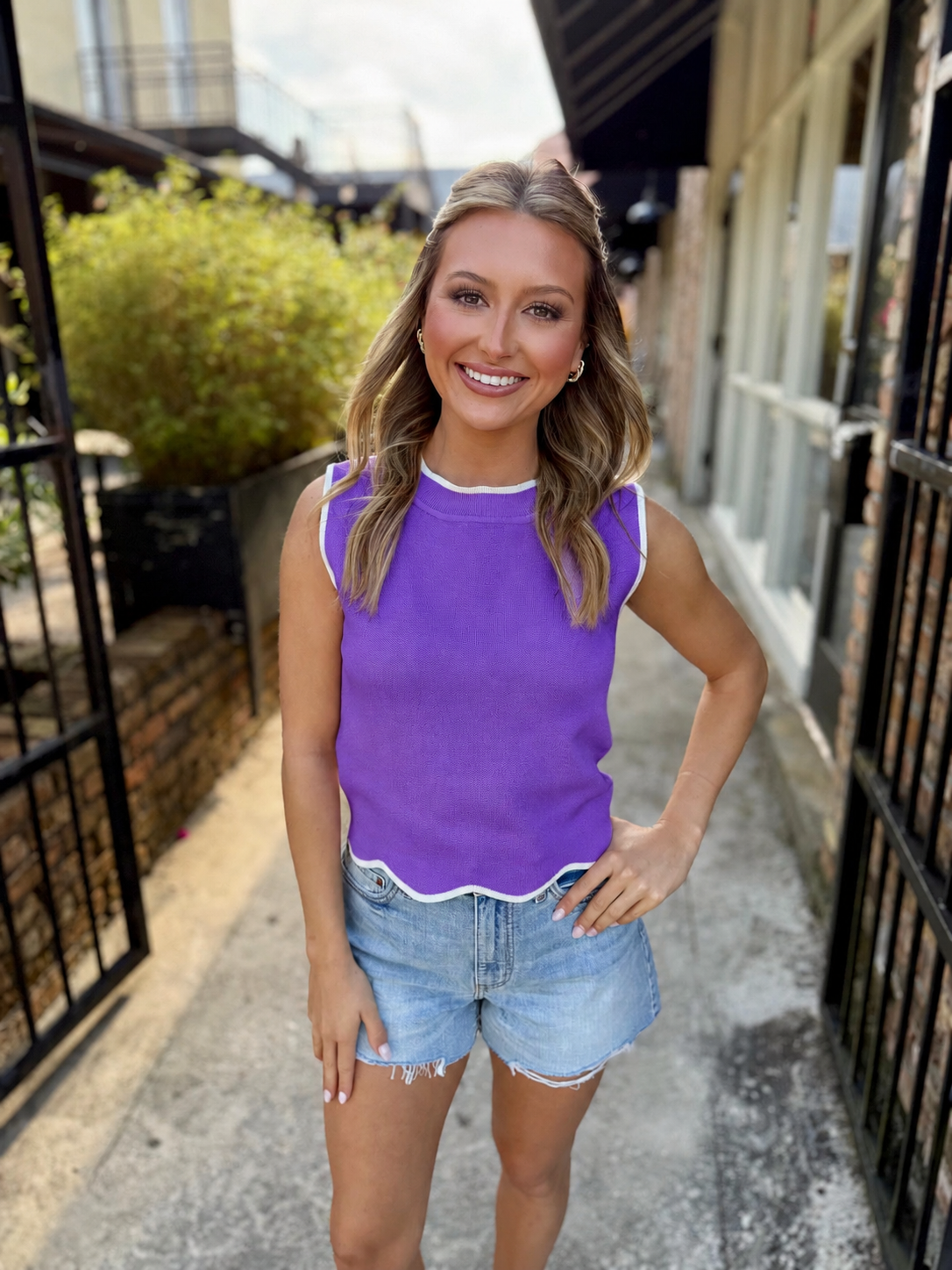 Hud Scalloped Top- Purp;e/White