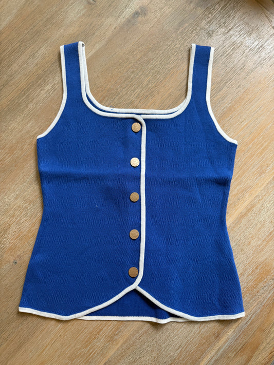 Dillon Vest Button Tank- Blue & White