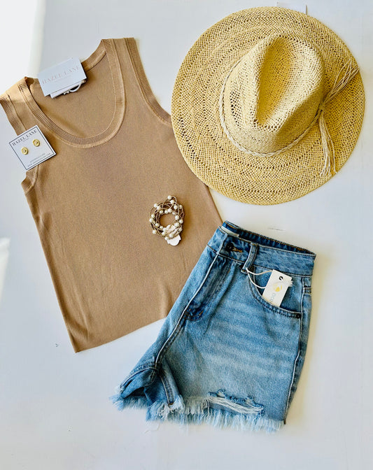 Cory Ribbed Tank- Beige