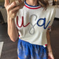 USA Glitter Script Sweater Top