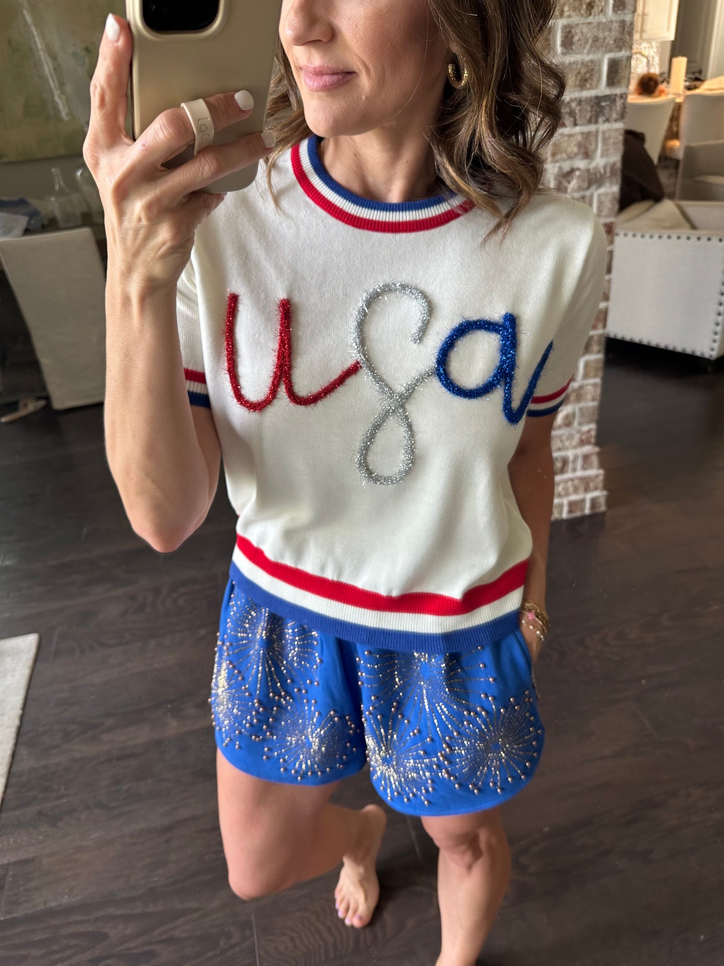 USA Glitter Script Sweater Top