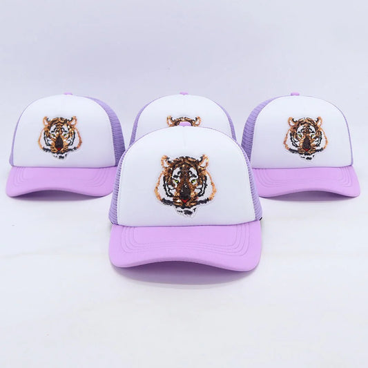 Embellished Tiger Trucker Hat- Lavender