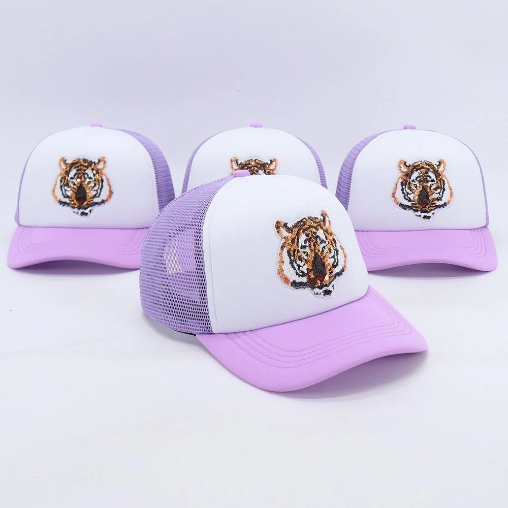 Embellished Tiger Trucker Hat- Lavender