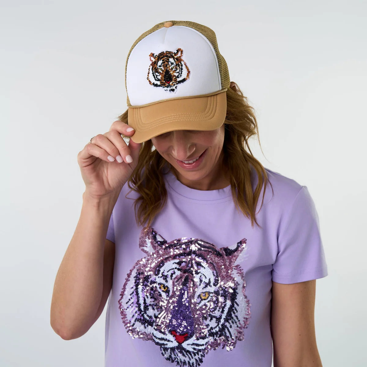 Embellished Tiger Trucker Hat- Lavender