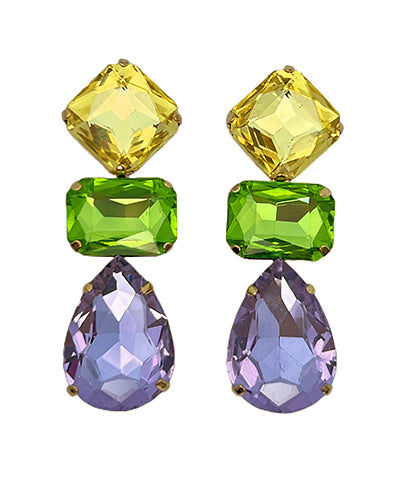 Mardi Gras 3 Stone Earrings- PGG