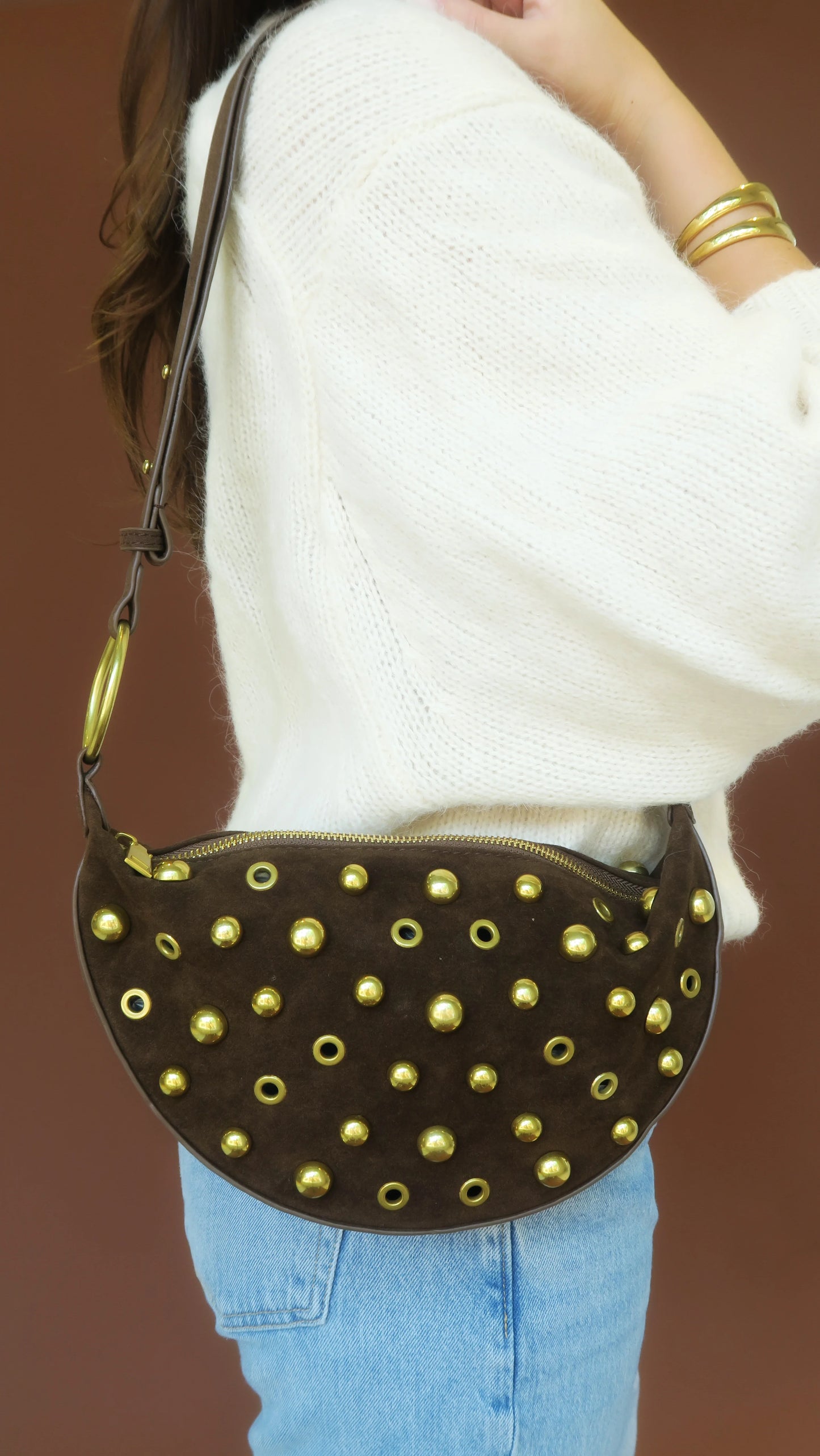 Maeve Studded Bag- Brown