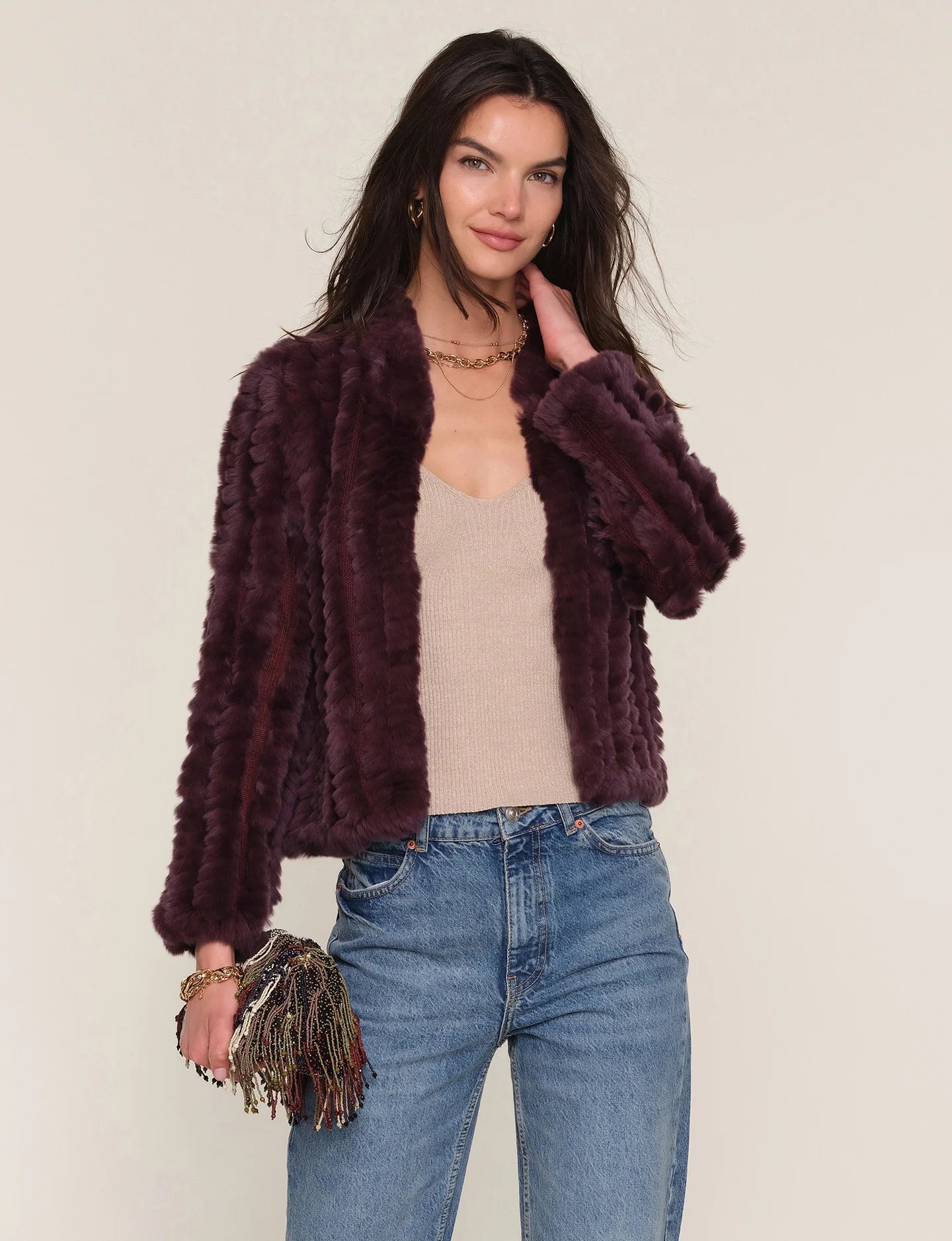 Rosa Fur Jacket- Bordeaux