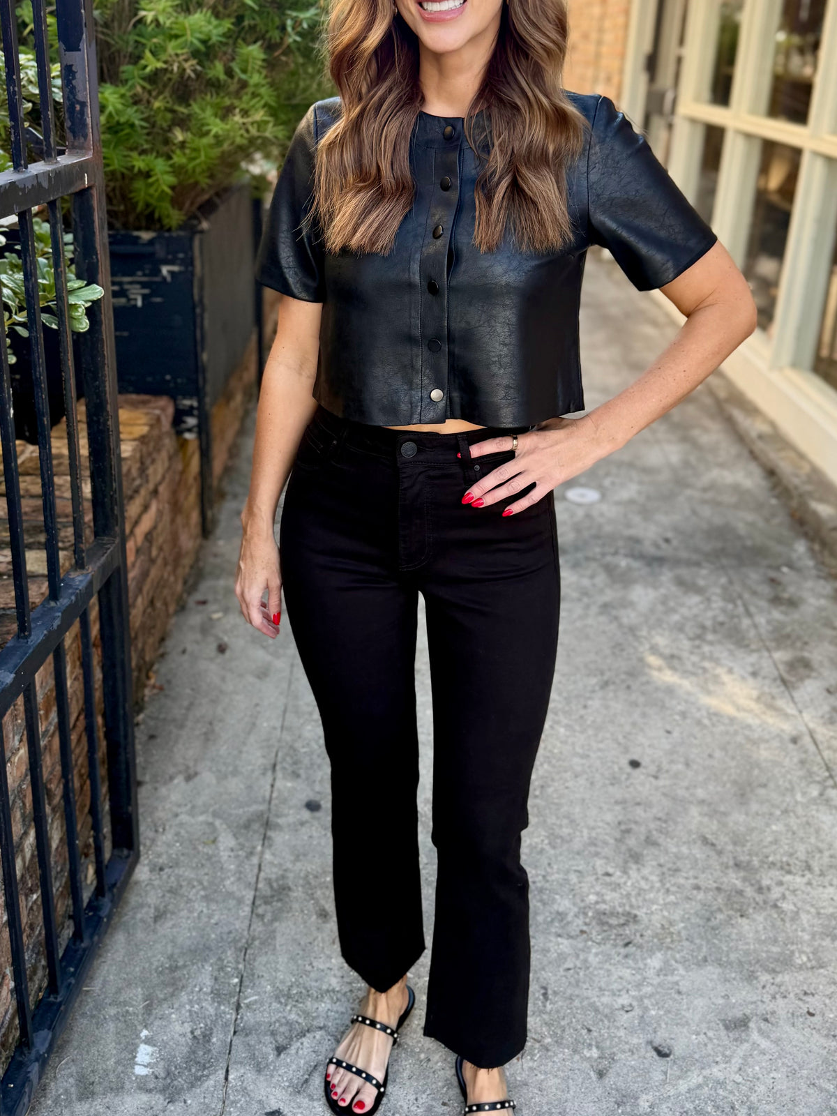 Grayson Faux Leather Top- Black