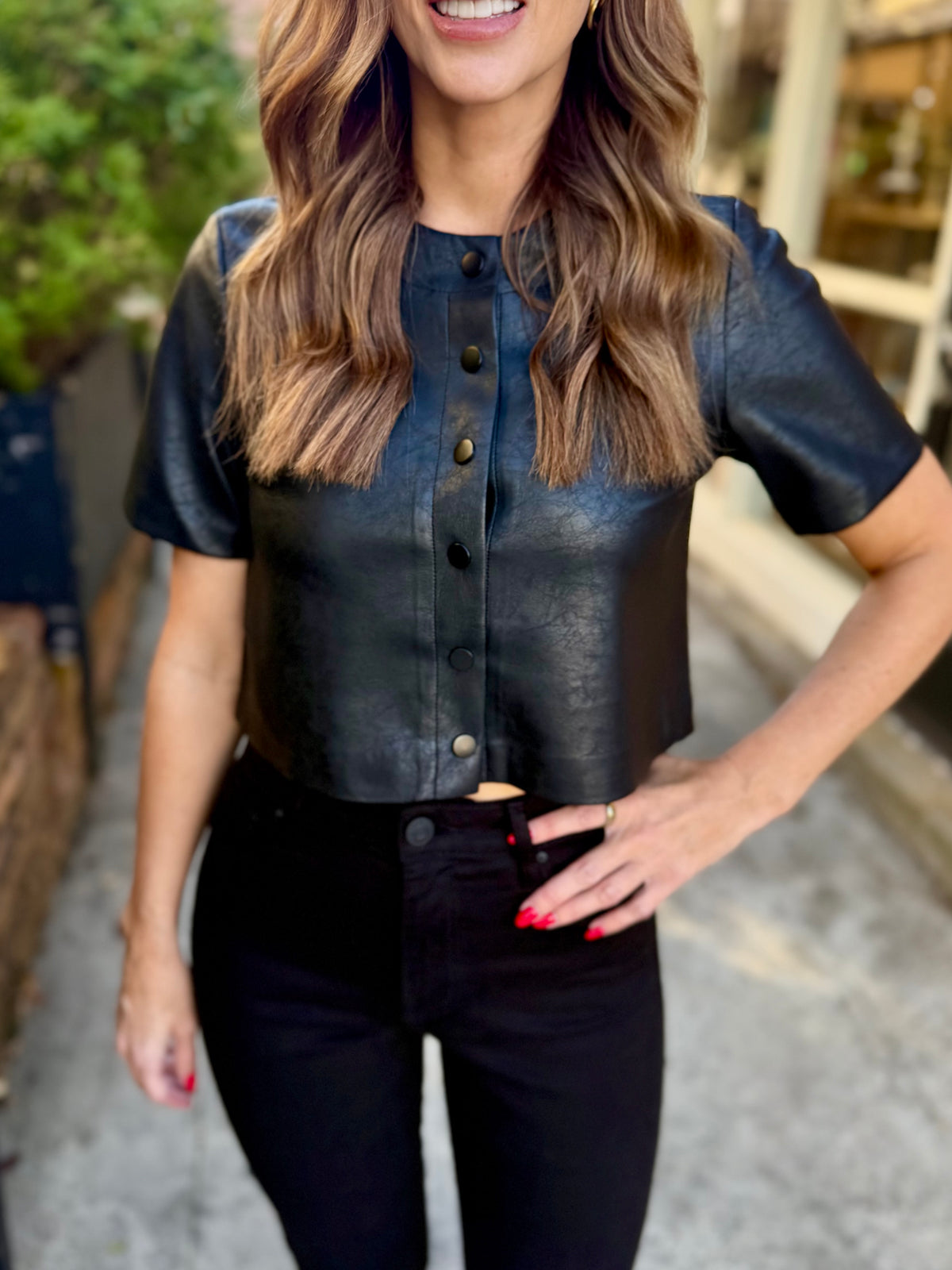 Grayson Faux Leather Top- Black