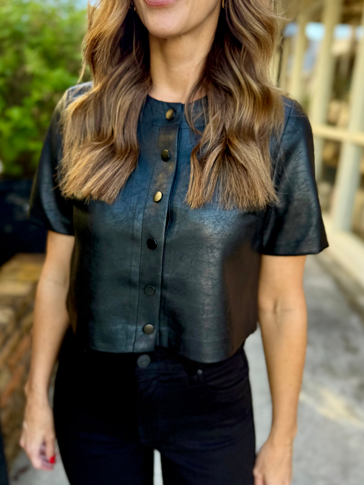 Grayson Faux Leather Top- Black